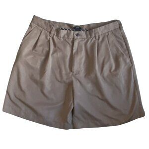 Izod Mens Pleated Front Chino Shorts-Brown-Size 38-GUC